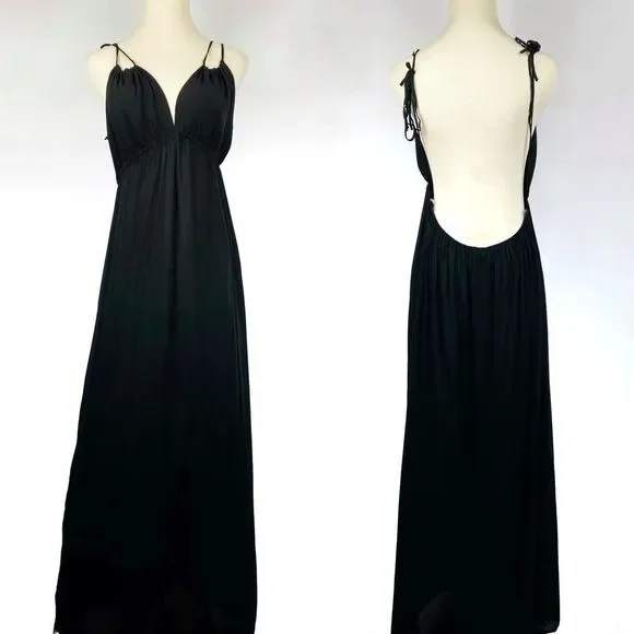 NEW FAVLUX Black Halter Strap Maxi Dress Open Back - Picture 2 of 11